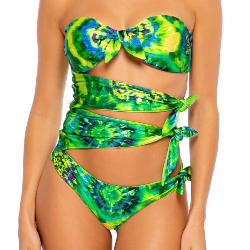 LULI FAMA MYSTICAL GARDEN - Knot Bow Tie Side Bandeau One Piece Swimsuit…